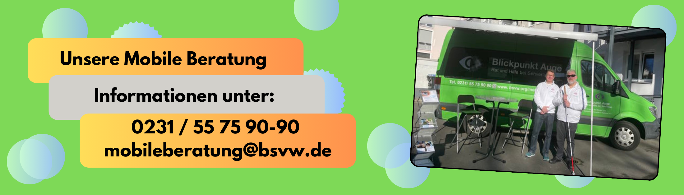 Unsere Mobile Beratung, Informationen unter 0231-55759090, mobileberatung@bsvw.de